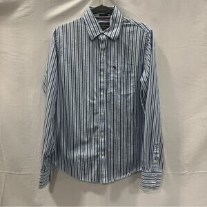 Abercrombie & Fitch Muscle Long Sleeve Button Down Shirt Blue White Stripes Med